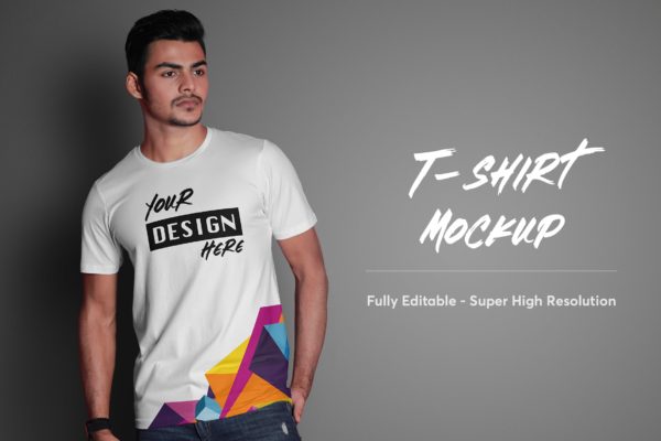 真人模特男士短袖T恤设计效果图样机v4 T-Shirt Mockup 4.0