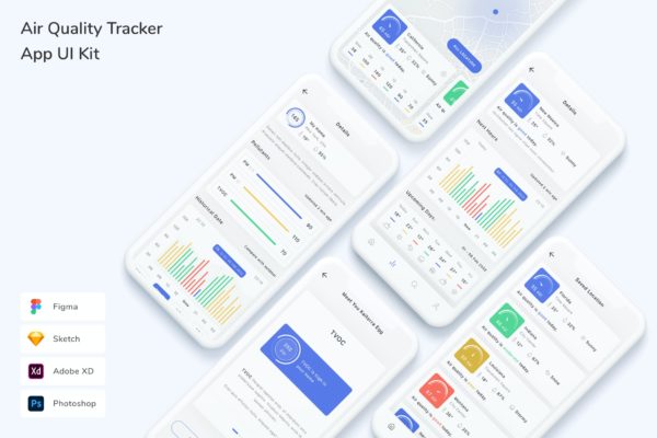 空气质量追踪App UI设计素材 Air Quality Tracker App UI Kit