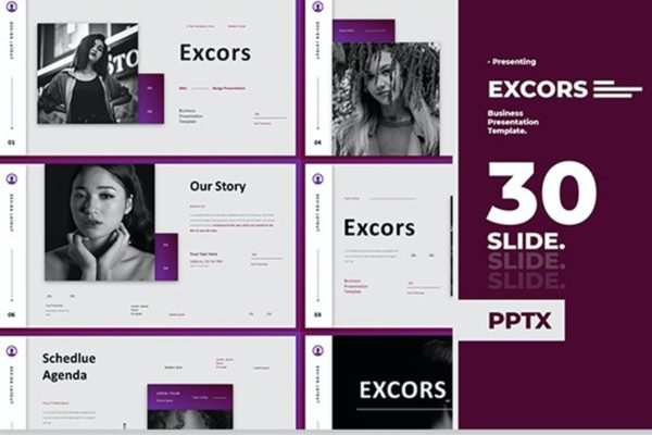 女性时尚化妆PPT素材 Excors – Business Presentation PowerPoint Template