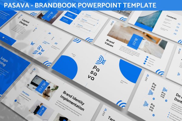 蓝色简约品牌手册PPT素材 Pasava – Brandbook Powerpoint Template