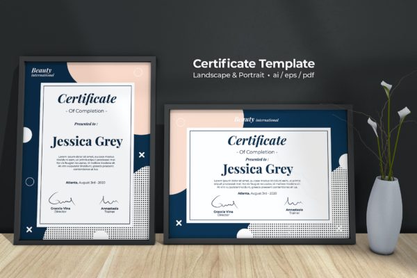 美容课程证书设计模板 Beauty Class Certificate Template