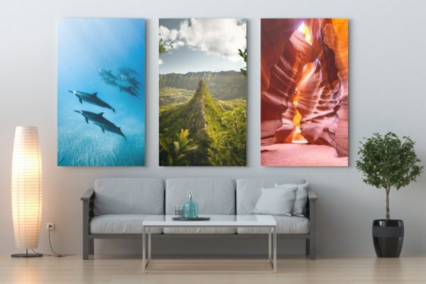 沙发客厅海报作品展示样机 Set of 3 Poster in  Room Mockup