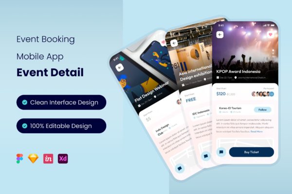 票券App活动详情页面设计模板 Event Details – Event Booking Mobile App