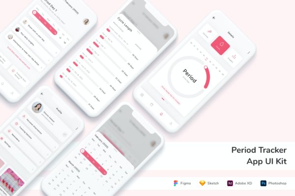 经期追踪App UI设计素材 Period Tracker App UI Kit
