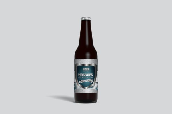 玻璃啤酒瓶包装设计正视图样机 Beer Bottle Mockup