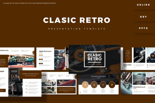 棕色汽车背景PowerPoint幻灯片模板 Clasic Retro – Presentation Template