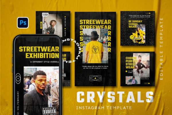 时尚现代Instagram故事和帖子社交宣传设计模板v1 Crystals – Hype Instagram Stories and Post