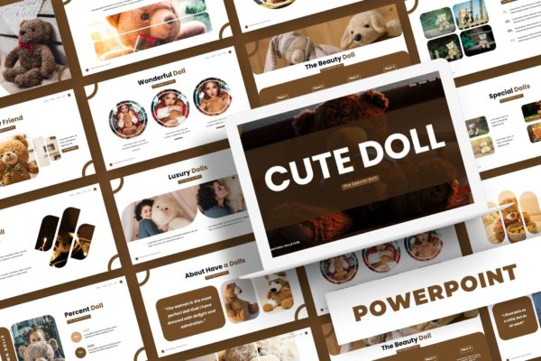 玩偶玩具产品推广PowerPoint演示模板 Cute Doll – Powerpoint Template