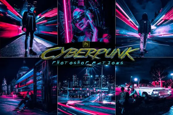 未来科幻感色彩增强城市建筑摄影PS动作 Cyberpunk Photoshop Actions