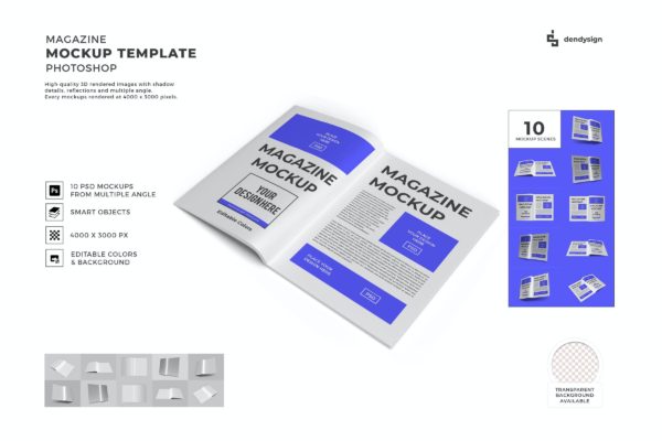 杂志页面设计样机模板集 Magazine Paper Mockup Template Set