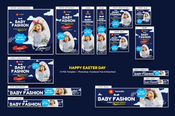 复活节广告横幅Banner模板套件 Happy Easter Day Banners Ad