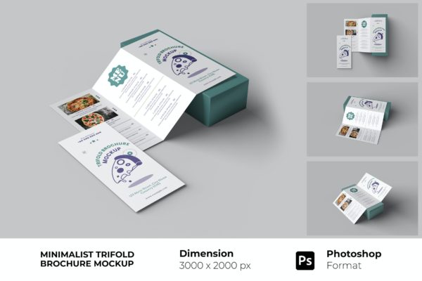 极简主义三折页小册子设计样机 Minimalist Trifold Brochure Mockup