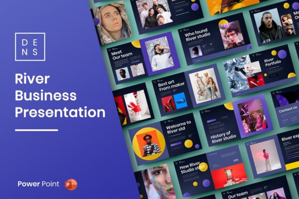 美发沙龙作品演示PPT模板 River – Business PowerPoint Template
