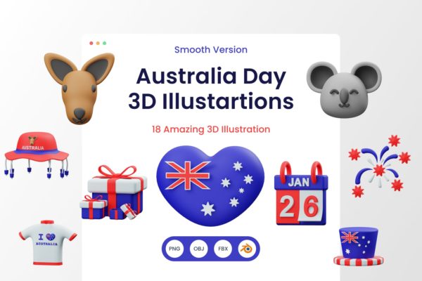 澳大利亚节日元素3D渲染插画 Australia Day 3D Render Illustration