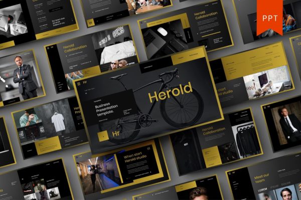 黑金配色方案演示Powerpoint幻灯片模板 Herold – Business PowerPoint Template