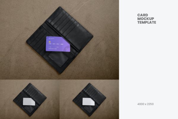 钱包信用卡设计顶视图样机 Credit Card & Wallet Top View Mockup