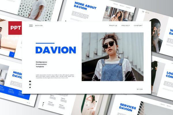 服装摄影作品Powerpoint模板 Davion Powerpoint Template