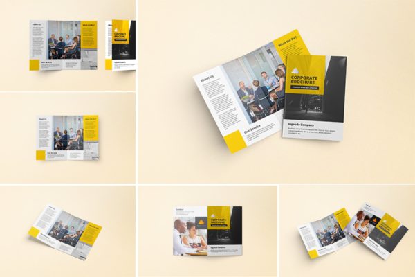 A5尺寸双折页小册子样机 A5 Bifold Brochure Mockups