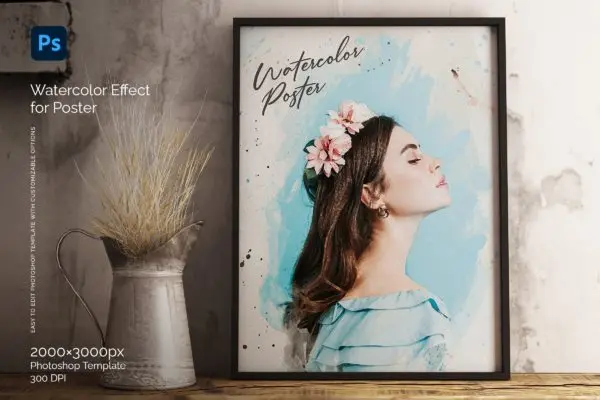 水彩绘画特效海报模板 Watercolor Effect for Poster