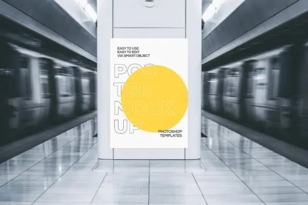 地铁站台广告海报样机模板 Underground Poster Mockup