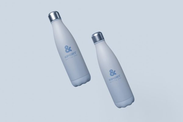 两个水瓶设计样机模板素材 Two Water Bottles Mockup