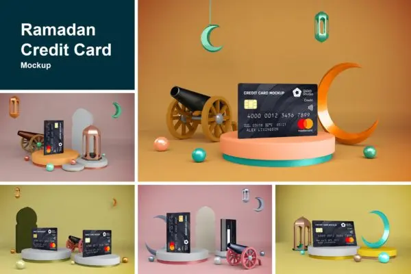 3D斋月元素信用卡设计展示样机模板 Ramadan Credit Card