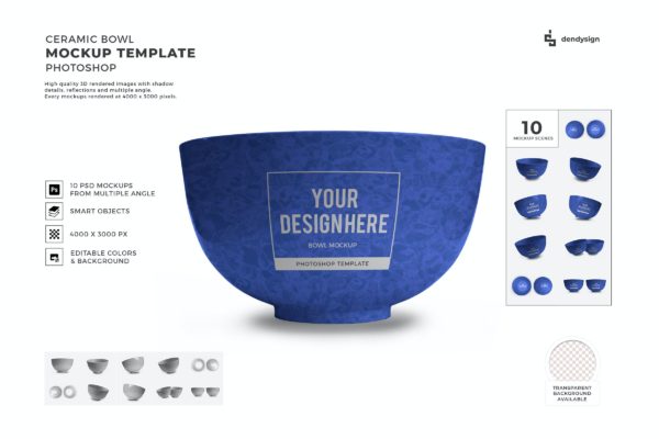 陶瓷碗纹理设计样机模板集合 Ceramic Bowl Mockup Template Set