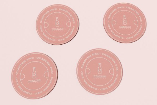 4个圆形杯垫Logo设计样机模板素材 Four Round Coaster Mockup
