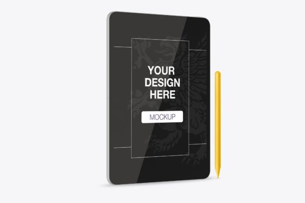 带电子笔的平板电脑屏幕样机模板素材 Tablet with Electronic Pen Mockup