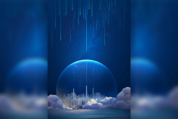 蓝色梦幻城市海报设计韩国素材[psd]