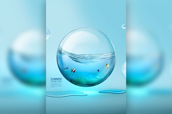 海底世界水珠夏季概念视觉海报设计韩国素材[psd]