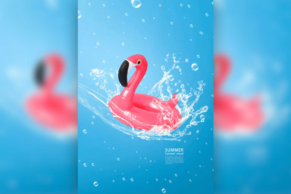 水珠游泳圈夏季概念视觉海报设计韩国素材[psd]