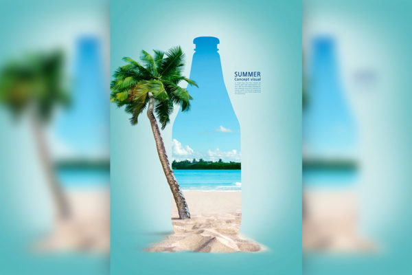 水瓶热带旅行夏季概念视觉海报设计韩国素材[psd]
