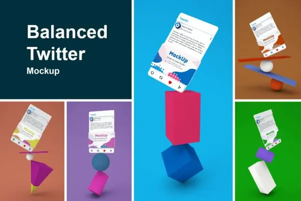 平衡积木Twitter帖子屏幕样机模板 Balanced Twitter