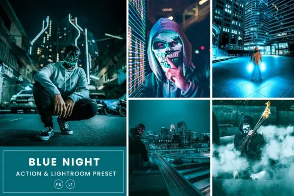 蓝色滤镜效果PS动作&LR预设素材 Blue Night Action & Lightrom Presets