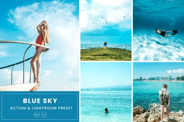蓝色天空滤镜海洋照片处理PS动作&LR预设素材 Blue Sky Action & Lightrom Presets