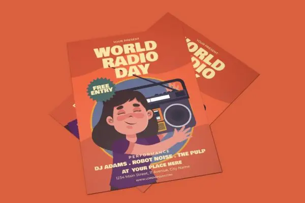 世界无线电日活动海报设计模板 World Radio Day Event – Poster Template