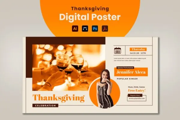 感恩节活动Banner海报设计模板 Thanksgiving Digital Poster
