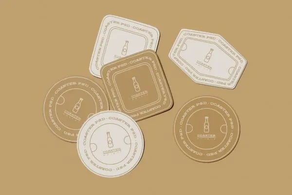 多个不同形状的杯垫Logo设计样机模板素材 Set of Coasters Mockup