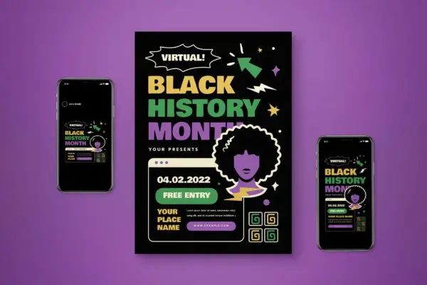 虚拟黑人历史月传单海报合集 Virtual Black history Month Flyer Set
