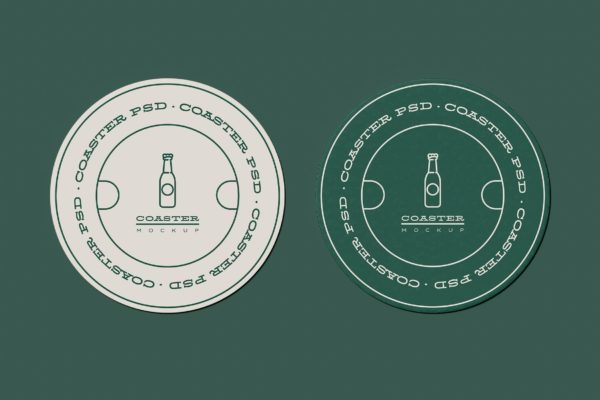两个圆形杯垫设计样机模板素材 Two Round Coaster Mockup