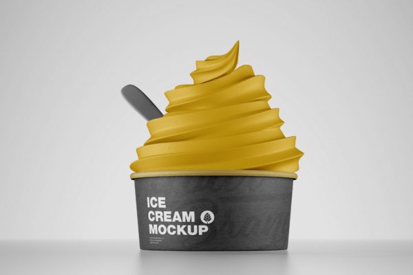 冰淇淋杯品牌包装设计样机模板素材 Ice Cream Cup Mockup with Spoon