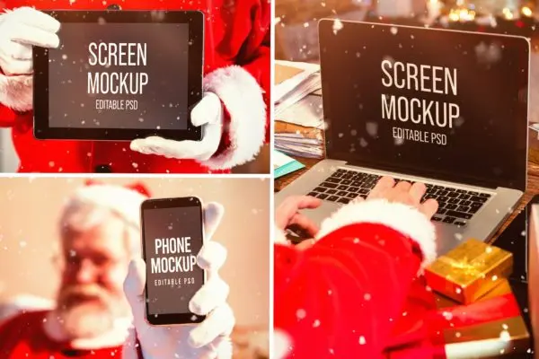 圣诞老人场景苹果智能设备样机集合 Santa Claus Device Mockup Set