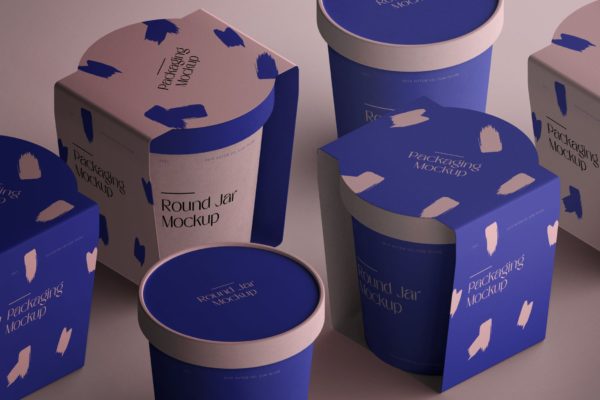 等距圆形冰淇淋杯包装设计样机素材 Isometric Round Packaging Mockup