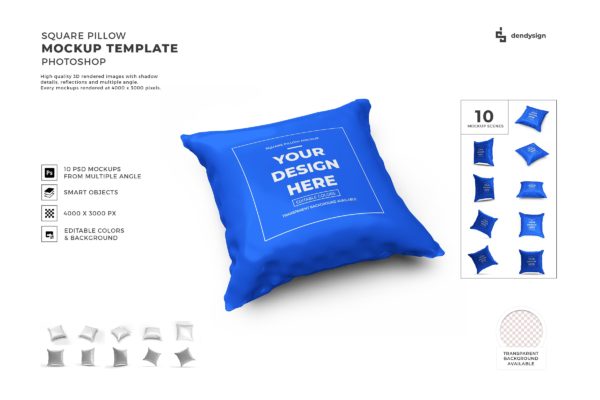 方形抱枕枕头设计样机模板集合 Square Pillow Mockup Template Set