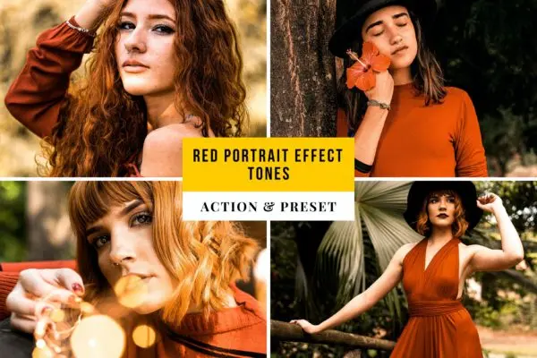 红色滤镜效果色调PS动作&LR预设素材 Red Portrait Effect Tones Action & Lightroom Prese