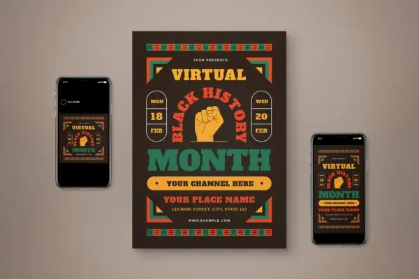 黑人历史月活动传单海报合集 Virtual Black History Flyer Set
