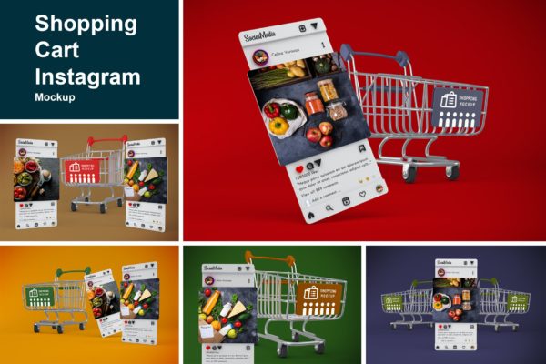 购物车元素Instagram帖子屏幕样机模板 Shopping Cart Instagram