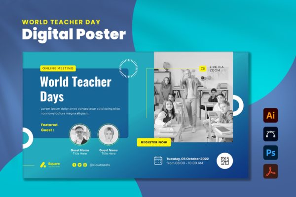 世界教师日Banner海报设计模板 World Teacher Day Digital Poster