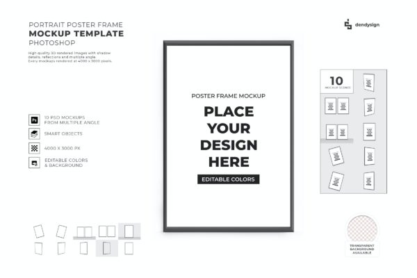 竖向海报框架样机模板集合 Portrait Poster Frame Mockup Template